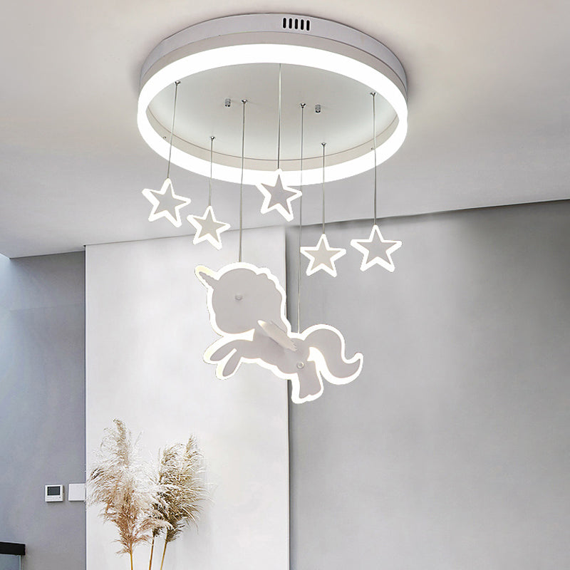 Circular Acrylic Ceiling Mount Lamp Cartoon White LED Flush Mount Lighting Fixture with Star and Unicorn Drape Clearhalo 'Ceiling Lights' 'Close To Ceiling Lights' 'Close to ceiling' 'Flush mount' Lighting' 760412