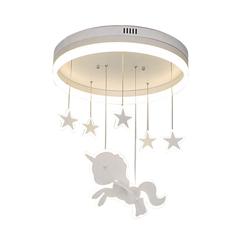 Circular Acrylic Ceiling Mount Lamp Cartoon White LED Flush Mount Lighting Fixture with Star and Unicorn Drape Clearhalo 'Ceiling Lights' 'Close To Ceiling Lights' 'Close to ceiling' 'Flush mount' Lighting' 760413