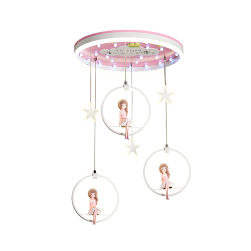 Pink/Blue Circle Flush Mount Lamp Kids Metal LED Ceiling Light Fixture with Suspended Princess/Astronaut Clearhalo 'Ceiling Lights' 'Close To Ceiling Lights' 'Close to ceiling' 'Flush mount' Lighting' 760416