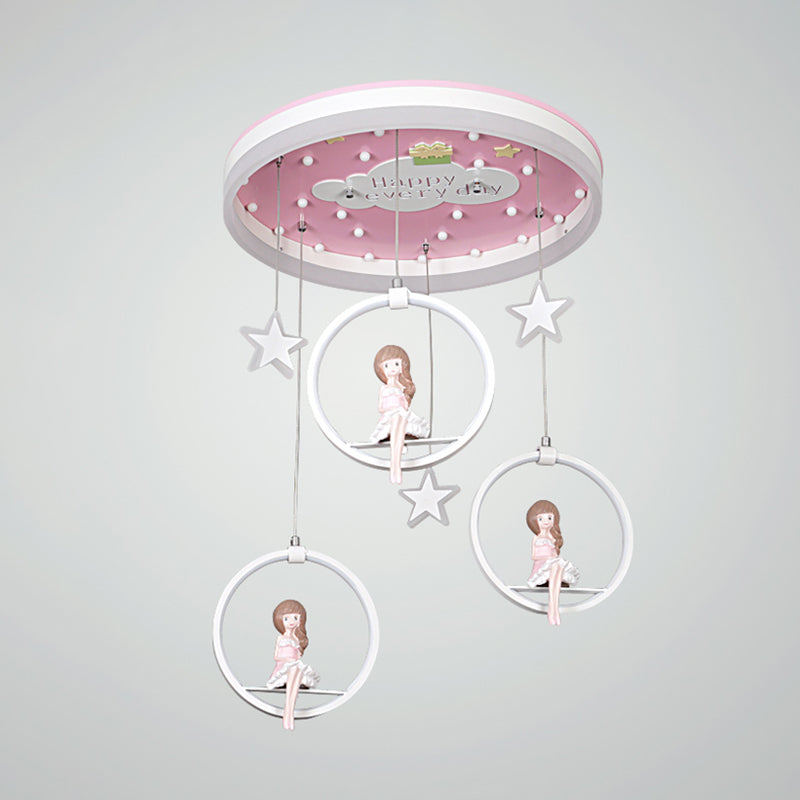 Pink/Blue Circle Flush Mount Lamp Kids Metal LED Ceiling Light Fixture with Suspended Princess/Astronaut Clearhalo 'Ceiling Lights' 'Close To Ceiling Lights' 'Close to ceiling' 'Flush mount' Lighting' 760417