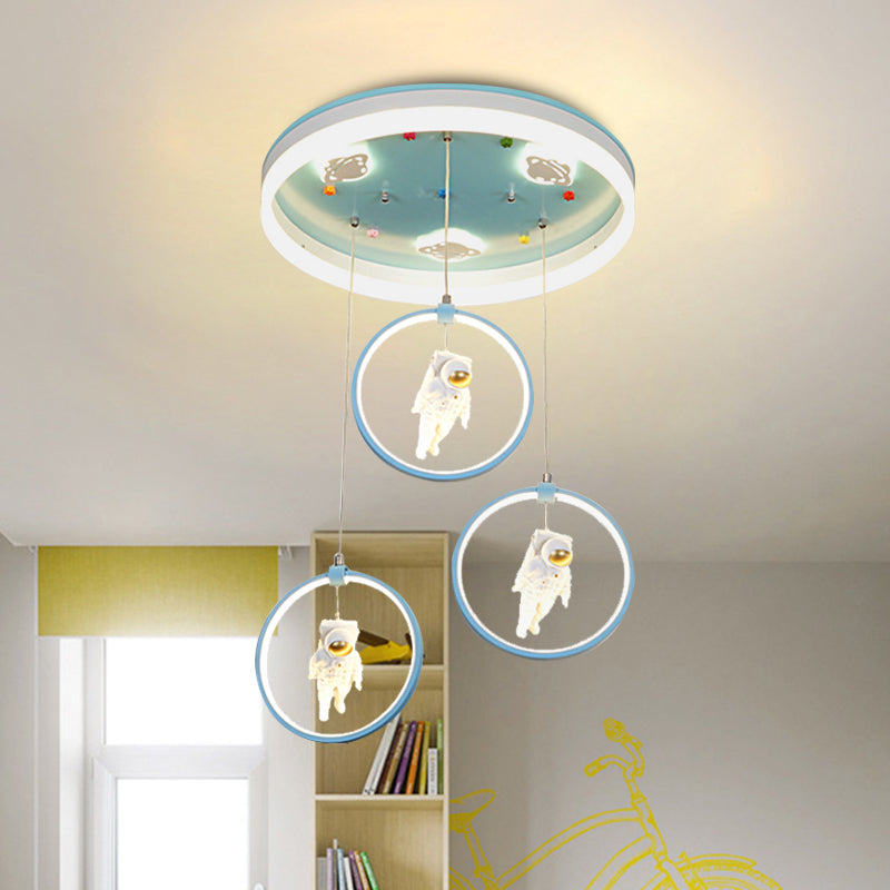 Pink/Blue Circle Flush Mount Lamp Kids Metal LED Ceiling Light Fixture with Suspended Princess/Astronaut Blue Clearhalo 'Ceiling Lights' 'Close To Ceiling Lights' 'Close to ceiling' 'Flush mount' Lighting' 760419