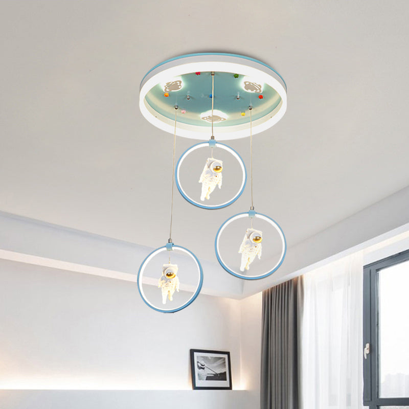 Pink/Blue Circle Flush Mount Lamp Kids Metal LED Ceiling Light Fixture with Suspended Princess/Astronaut Clearhalo 'Ceiling Lights' 'Close To Ceiling Lights' 'Close to ceiling' 'Flush mount' Lighting' 760420