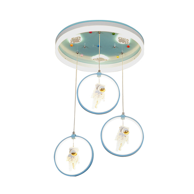 Pink/Blue Circle Flush Mount Lamp Kids Metal LED Ceiling Light Fixture with Suspended Princess/Astronaut Clearhalo 'Ceiling Lights' 'Close To Ceiling Lights' 'Close to ceiling' 'Flush mount' Lighting' 760421