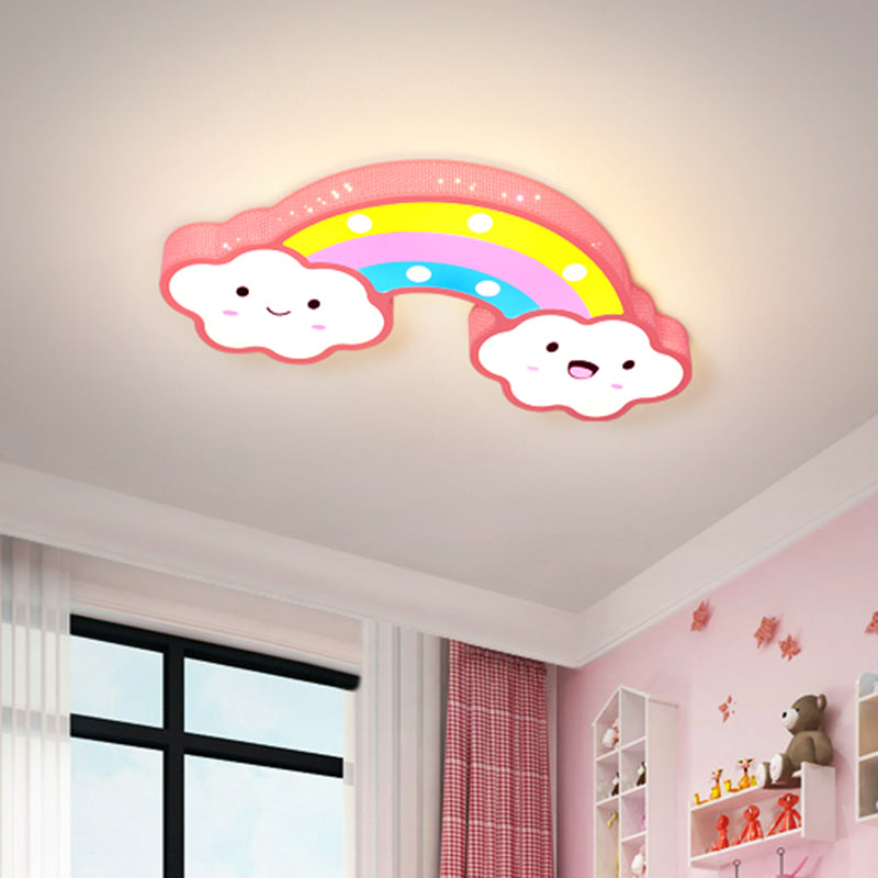 Rainbow Hollowed Out Iron Ceiling Lamp Cartoon Pink/White/Blue LED Flush Mount Fixture for Kids Room Pink Clearhalo 'Ceiling Lights' 'Close To Ceiling Lights' 'Close to ceiling' 'Flush mount' Lighting' 760426