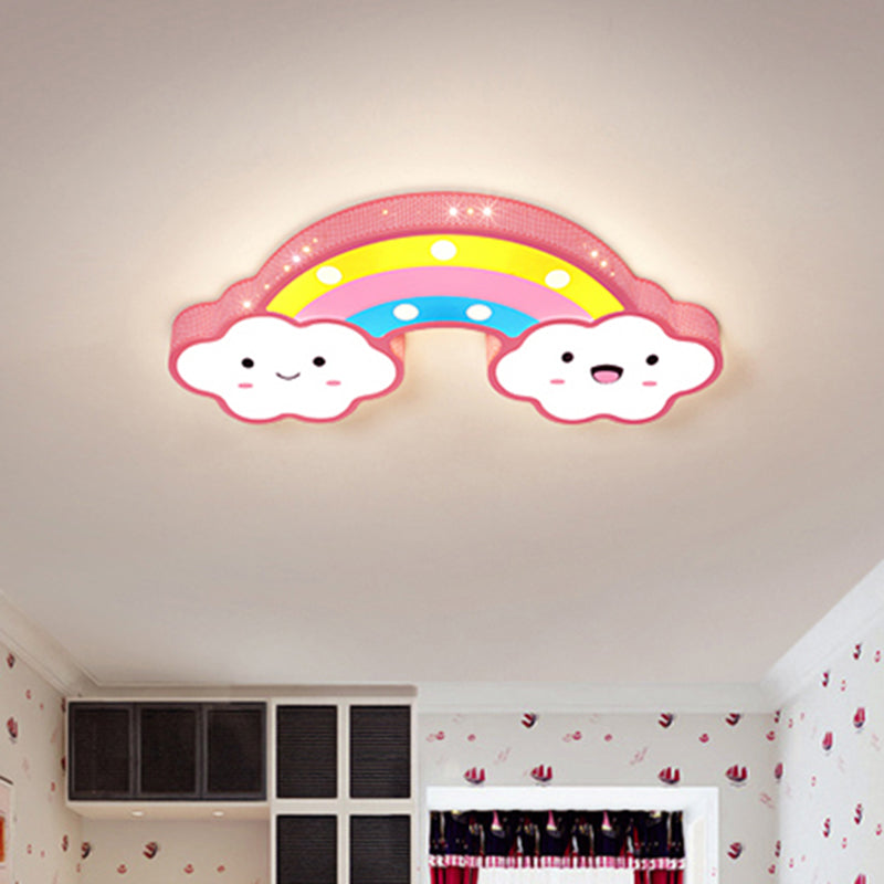 Rainbow Hollowed Out Iron Ceiling Lamp Cartoon Pink/White/Blue LED Flush Mount Fixture for Kids Room Clearhalo 'Ceiling Lights' 'Close To Ceiling Lights' 'Close to ceiling' 'Flush mount' Lighting' 760427