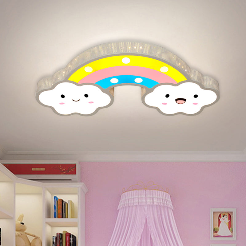 Rainbow Hollowed Out Iron Ceiling Lamp Cartoon Pink/White/Blue LED Flush Mount Fixture for Kids Room White Clearhalo 'Ceiling Lights' 'Close To Ceiling Lights' 'Close to ceiling' 'Flush mount' Lighting' 760433