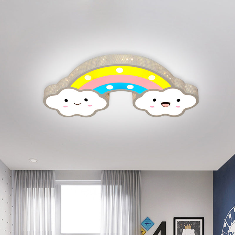 Rainbow Hollowed Out Iron Ceiling Lamp Cartoon Pink/White/Blue LED Flush Mount Fixture for Kids Room Clearhalo 'Ceiling Lights' 'Close To Ceiling Lights' 'Close to ceiling' 'Flush mount' Lighting' 760434