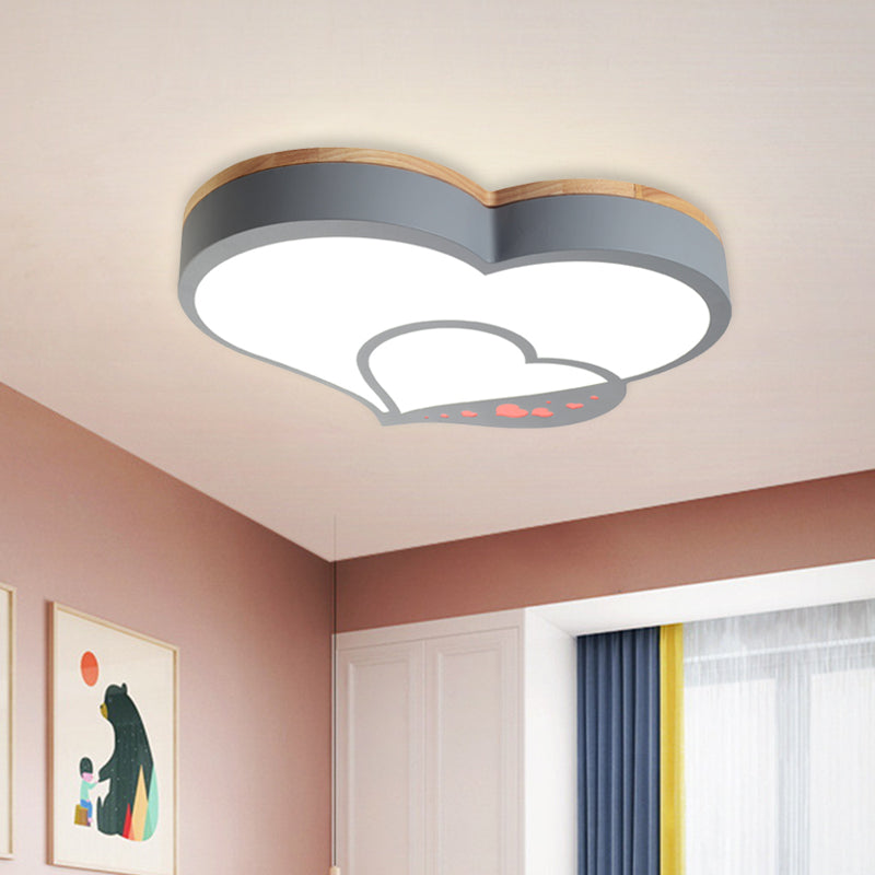 Acrylic Love Shaped LED Flush Mount Nordic White/Grey/Green-Wood Ceiling Flush Mount Lighting Fixture for Kids Bedroom Grey Clearhalo 'Ceiling Lights' 'Close To Ceiling Lights' 'Close to ceiling' 'Flush mount' Lighting' 760447