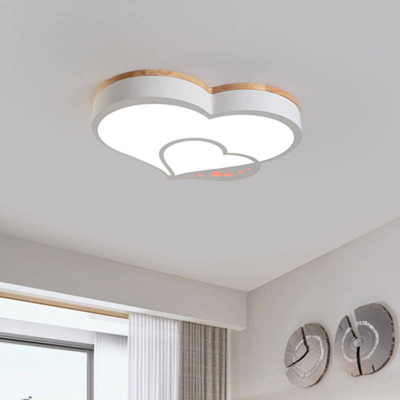 Acrylic Love Shaped LED Flush Mount Nordic White/Grey/Green-Wood Ceiling Flush Mount Lighting Fixture for Kids Bedroom Clearhalo 'Ceiling Lights' 'Close To Ceiling Lights' 'Close to ceiling' 'Flush mount' Lighting' 760451