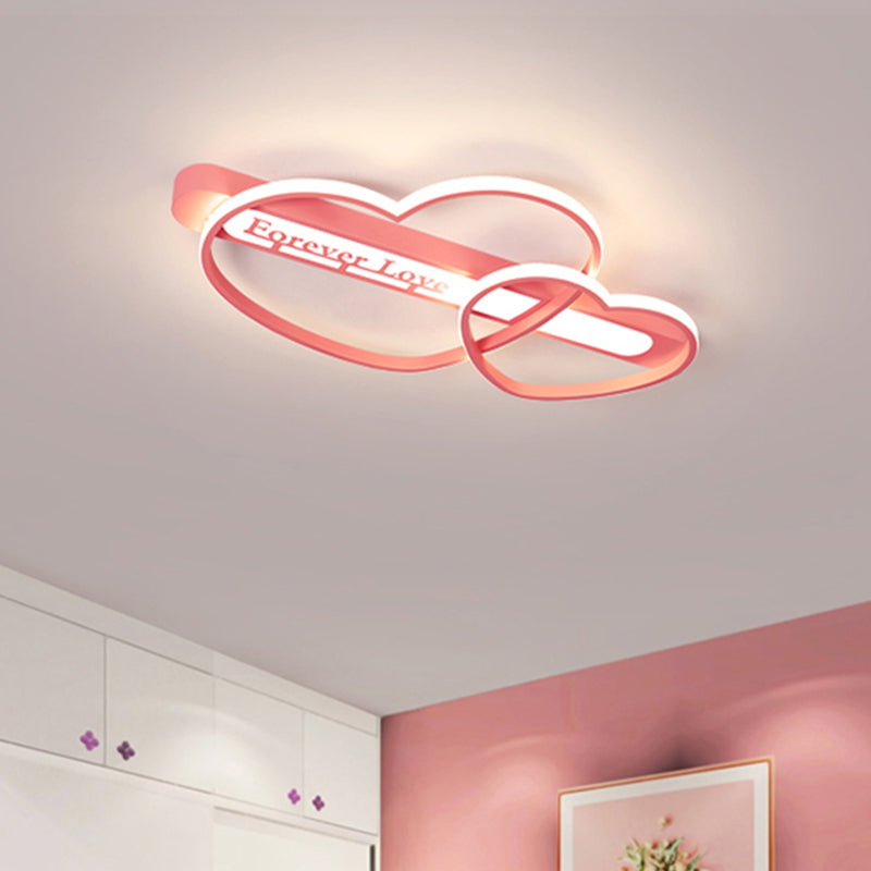 Arrow Through Love Bedroom Flush Mount Acrylic Macaron Romantic LED Flush Mount Ceiling Light Fixture in Pink/White/Gold Pink Clearhalo 'Ceiling Lights' 'Close To Ceiling Lights' 'Close to ceiling' 'Flush mount' Lighting' 760453