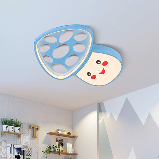 Cartoon Smiley Mushroom Iron Flush Light LED Surface Ceiling Lamp in Blue/Pink for Kindergarten Blue Clearhalo 'Ceiling Lights' 'Close To Ceiling Lights' 'Close to ceiling' 'Flush mount' Lighting' 760463