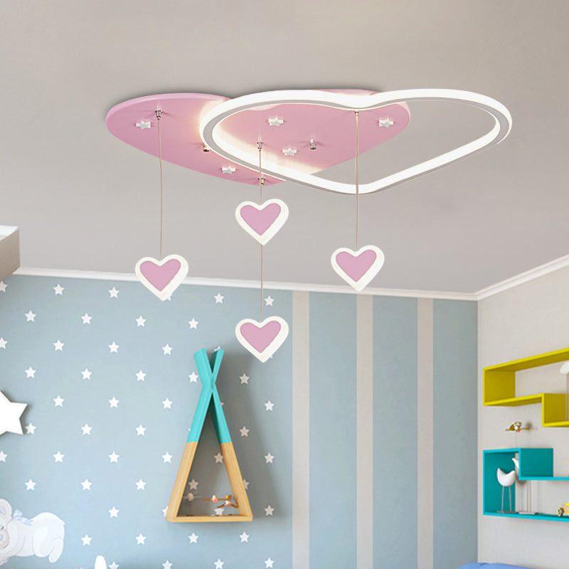 Star/Cloud/Loving Heart LED Ceiling Flush Kids Acrylic Children Bedroom Flush Mount Lamp with Drape in Pink/Blue Pink Loving Heart Clearhalo 'Ceiling Lights' 'Close To Ceiling Lights' 'Close to ceiling' 'Flush mount' Lighting' 760474