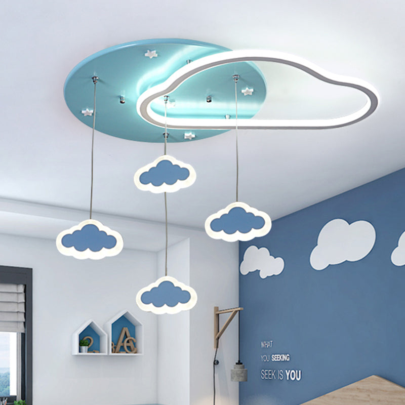 Star/Cloud/Loving Heart LED Ceiling Flush Kids Acrylic Children Bedroom Flush Mount Lamp with Drape in Pink/Blue Blue Cloud Clearhalo 'Ceiling Lights' 'Close To Ceiling Lights' 'Close to ceiling' 'Flush mount' Lighting' 760477