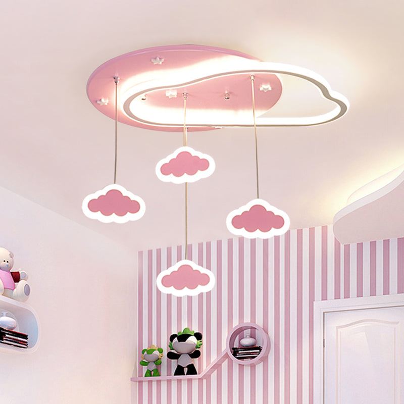 Star/Cloud/Loving Heart LED Ceiling Flush Kids Acrylic Children Bedroom Flush Mount Lamp with Drape in Pink/Blue Pink Cloud Clearhalo 'Ceiling Lights' 'Close To Ceiling Lights' 'Close to ceiling' 'Flush mount' Lighting' 760481