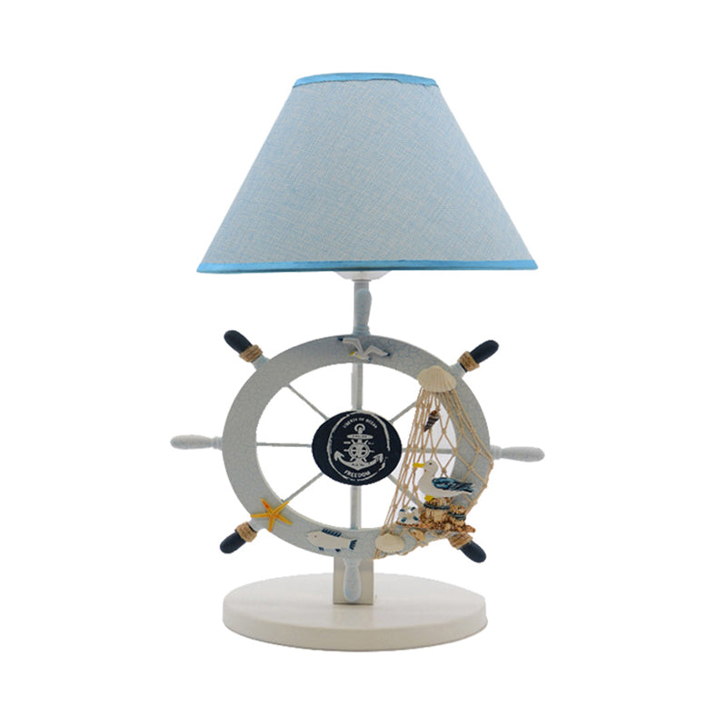Fabric Cone Shade Table Lamp Coastal 1-Light White Nightstand Light with Rudder Decor Clearhalo 'Lamps' 'Table Lamps' Lighting' 760486