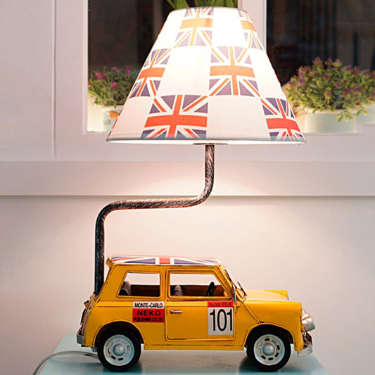 Kids Jeep Car Iron Nightstand Lamp 1 Head Table Light in Yellow/Blue with Cross Fabric Empire Shade Yellow Clearhalo 'Lamps' 'Table Lamps' Lighting' 760492
