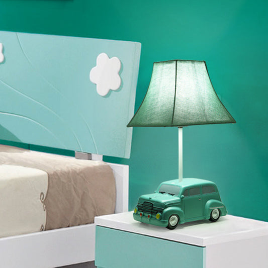 Green Car Nightstand Lamp Kids 1 Bulb Resin Table Lighting with Pagoda Fabric Lamp Shade Green Clearhalo 'Lamps' 'Table Lamps' Lighting' 760496