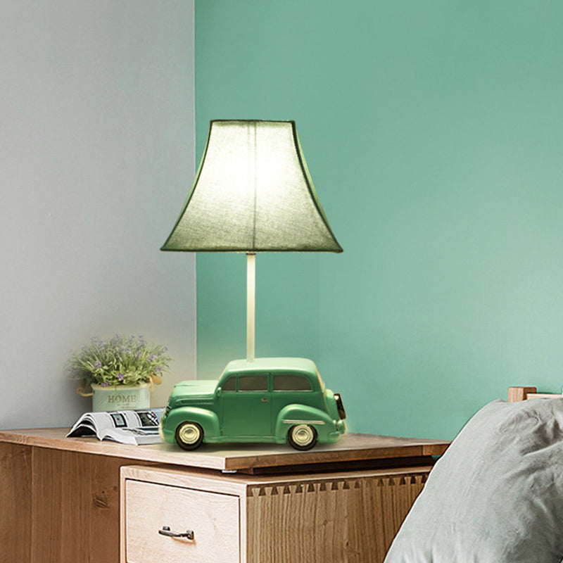 Green Car Nightstand Lamp Kids 1 Bulb Resin Table Lighting with Pagoda Fabric Lamp Shade Clearhalo 'Lamps' 'Table Lamps' Lighting' 760497