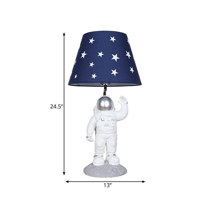 Blue Empire Shade Night Lamp Kids Single Star Patterned Fabric Table Lighting with Carved Spaceman Base, 10"/13" Wide Clearhalo 'Lamps' 'Table Lamps' Lighting' 760507