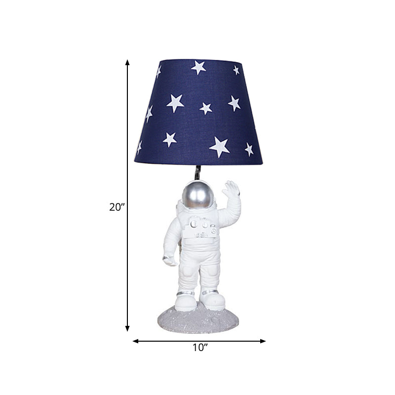 Blue Empire Shade Night Lamp Kids Single Star Patterned Fabric Table Lighting with Carved Spaceman Base, 10"/13" Wide Clearhalo 'Lamps' 'Table Lamps' Lighting' 760512
