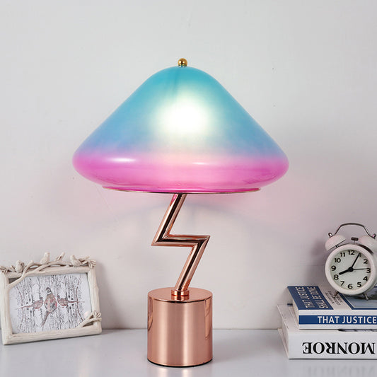 Rose Gold Zigzag Table Light Macaron 1-Light Metal Night Lamp with Bell Gradient Stained Glass Shade Rose Gold Clearhalo 'Lamps' 'Table Lamps' Lighting' 760525