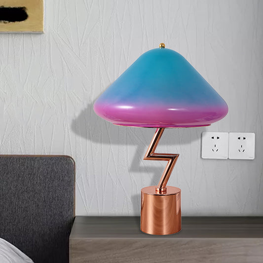Rose Gold Zigzag Table Light Macaron 1-Light Metal Night Lamp with Bell Gradient Stained Glass Shade Clearhalo 'Lamps' 'Table Lamps' Lighting' 760526