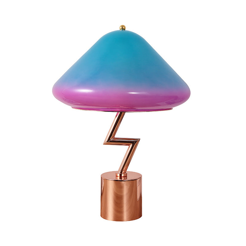 Rose Gold Zigzag Table Light Macaron 1-Light Metal Night Lamp with Bell Gradient Stained Glass Shade Clearhalo 'Lamps' 'Table Lamps' Lighting' 760527