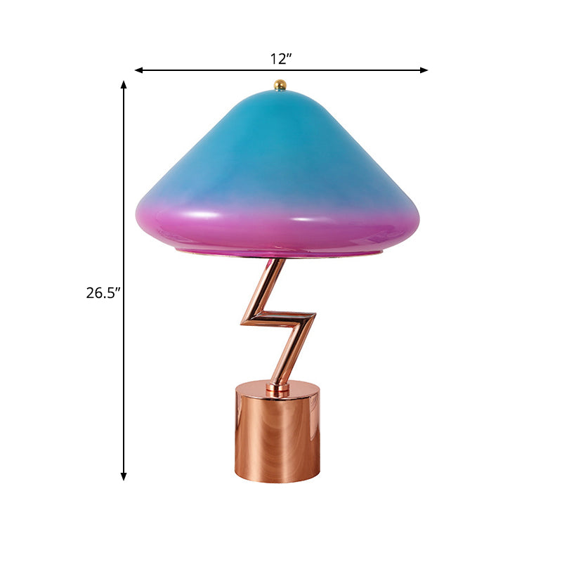 Rose Gold Zigzag Table Light Macaron 1-Light Metal Night Lamp with Bell Gradient Stained Glass Shade Clearhalo 'Lamps' 'Table Lamps' Lighting' 760528
