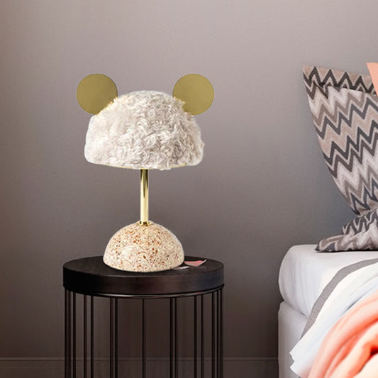 Plush Fabric Bear Table Lamp Kids Style 1 Bulb Pink/Dark Green/Light Pink Nightstand Light with Dome Terrazzo Base Light Pink Clearhalo 'Lamps' 'Table Lamps' Lighting' 760529