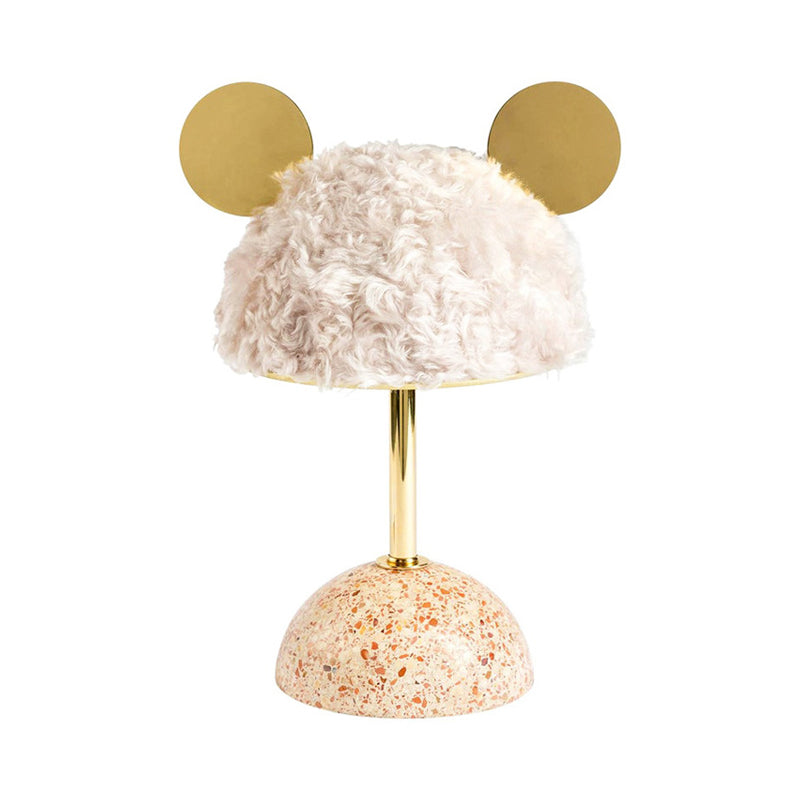 Plush Fabric Bear Table Lamp Kids Style 1 Bulb Pink/Dark Green/Light Pink Nightstand Light with Dome Terrazzo Base Clearhalo 'Lamps' 'Table Lamps' Lighting' 760530