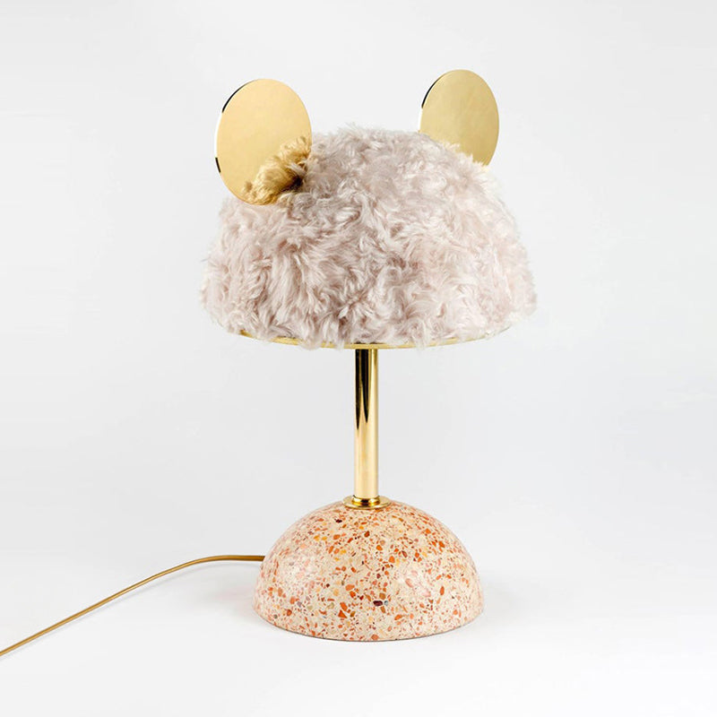 Plush Fabric Bear Table Lamp Kids Style 1 Bulb Pink/Dark Green/Light Pink Nightstand Light with Dome Terrazzo Base Clearhalo 'Lamps' 'Table Lamps' Lighting' 760531