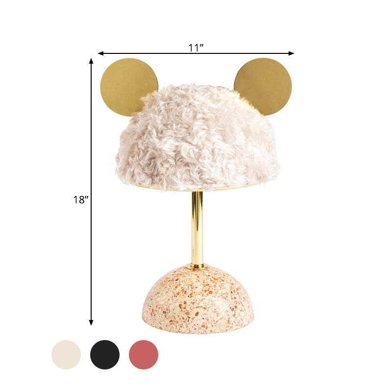 Plush Fabric Bear Table Lamp Kids Style 1 Bulb Pink/Dark Green/Light Pink Nightstand Light with Dome Terrazzo Base Clearhalo 'Lamps' 'Table Lamps' Lighting' 760532