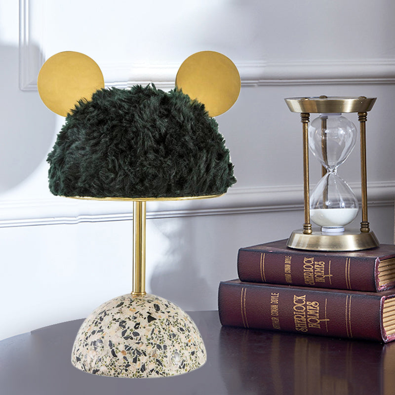 Plush Fabric Bear Table Lamp Kids Style 1 Bulb Pink/Dark Green/Light Pink Nightstand Light with Dome Terrazzo Base Dark Green Clearhalo 'Lamps' 'Table Lamps' Lighting' 760533