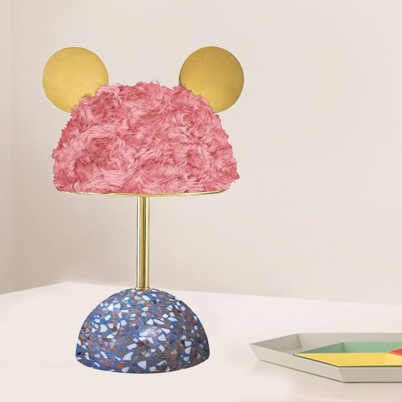 Plush Fabric Bear Table Lamp Kids Style 1 Bulb Pink/Dark Green/Light Pink Nightstand Light with Dome Terrazzo Base Pink Clearhalo 'Lamps' 'Table Lamps' Lighting' 760537