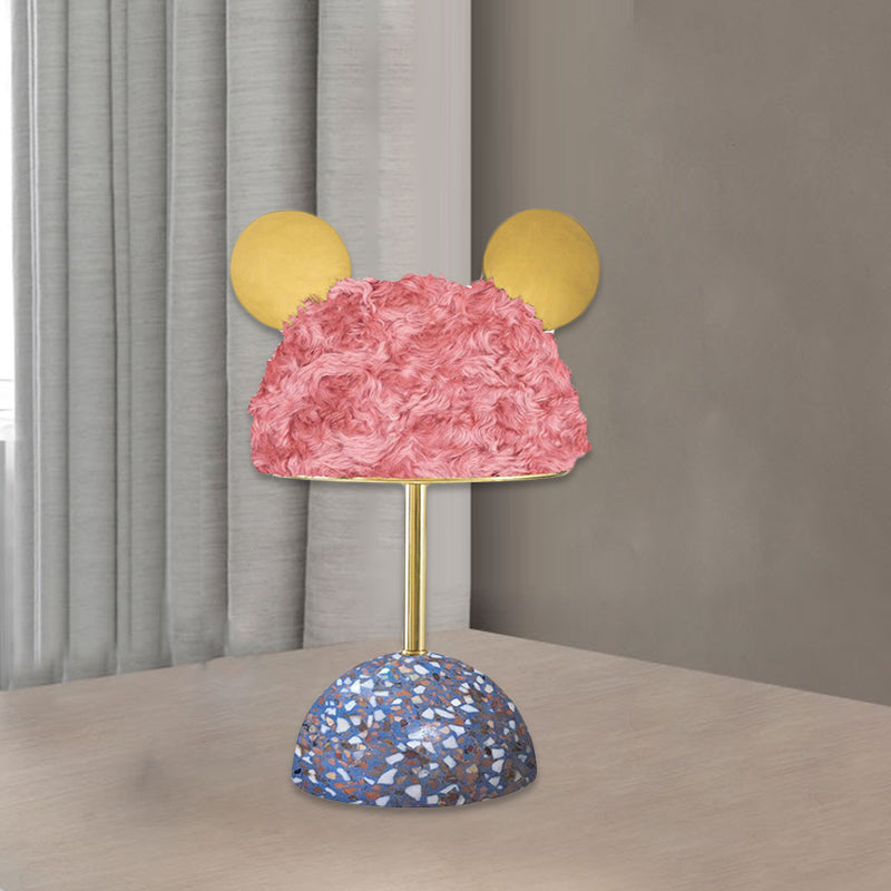 Plush Fabric Bear Table Lamp Kids Style 1 Bulb Pink/Dark Green/Light Pink Nightstand Light with Dome Terrazzo Base Clearhalo 'Lamps' 'Table Lamps' Lighting' 760538