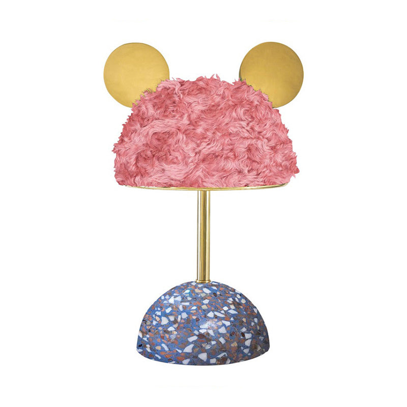 Plush Fabric Bear Table Lamp Kids Style 1 Bulb Pink/Dark Green/Light Pink Nightstand Light with Dome Terrazzo Base Clearhalo 'Lamps' 'Table Lamps' Lighting' 760540