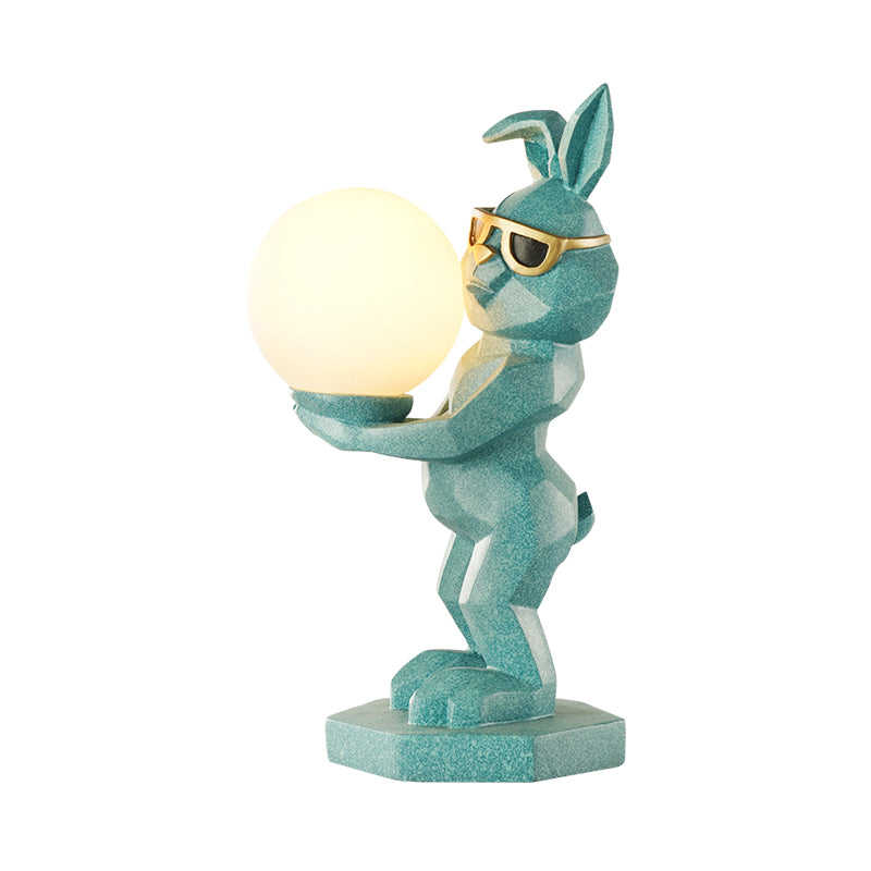 Cartoon Dog/Rabbit/Unicorn Night Light Resin LED Bedroom Table Lamp in Pink/Black/Grey with Globe Opal Glass Shade Clearhalo 'Lamps' 'Table Lamps' Lighting' 760543