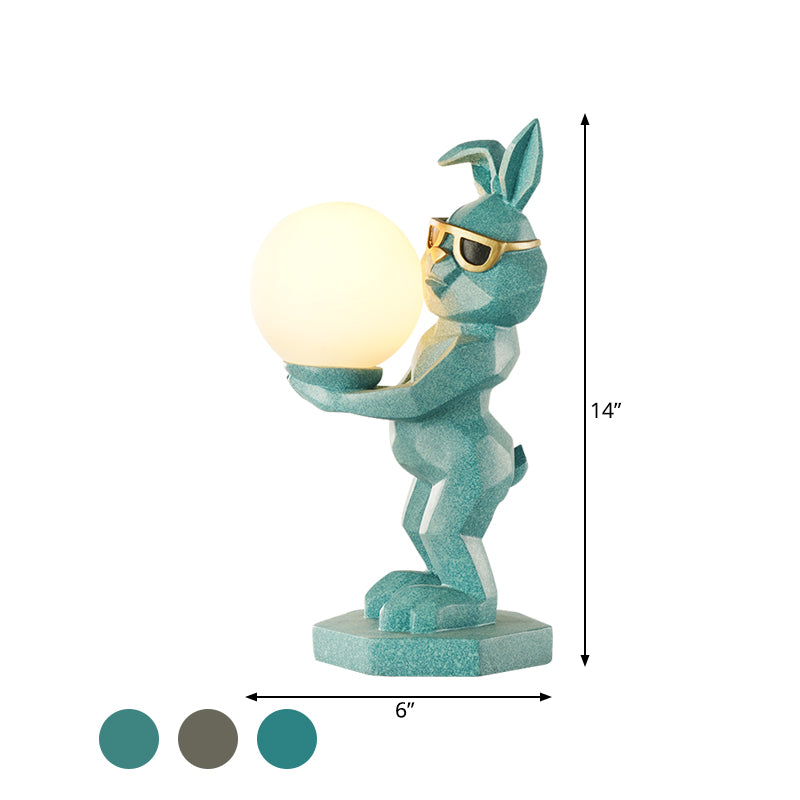 Cartoon Dog/Rabbit/Unicorn Night Light Resin LED Bedroom Table Lamp in Pink/Black/Grey with Globe Opal Glass Shade Clearhalo 'Lamps' 'Table Lamps' Lighting' 760544