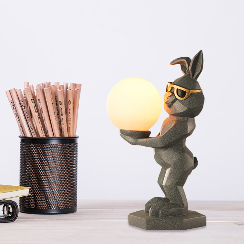 Cartoon Dog/Rabbit/Unicorn Night Light Resin LED Bedroom Table Lamp in Pink/Black/Grey with Globe Opal Glass Shade Clearhalo 'Lamps' 'Table Lamps' Lighting' 760546
