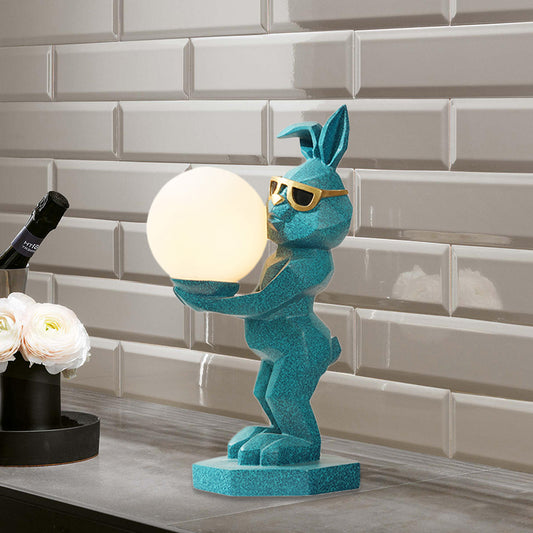 Cartoon Dog/Rabbit/Unicorn Night Light Resin LED Bedroom Table Lamp in Pink/Black/Grey with Globe Opal Glass Shade Clearhalo 'Lamps' 'Table Lamps' Lighting' 760550