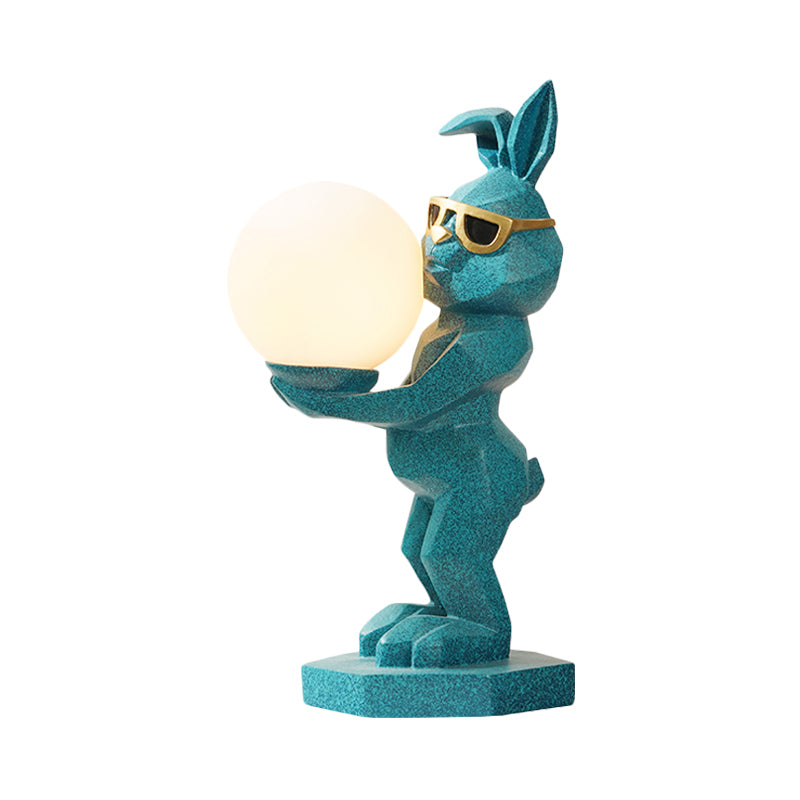 Cartoon Dog/Rabbit/Unicorn Night Light Resin LED Bedroom Table Lamp in Pink/Black/Grey with Globe Opal Glass Shade Clearhalo 'Lamps' 'Table Lamps' Lighting' 760552