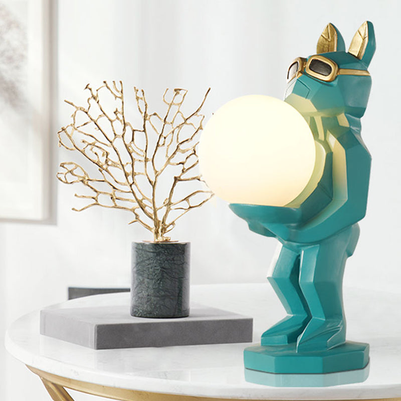 Cartoon Dog/Rabbit/Unicorn Night Light Resin LED Bedroom Table Lamp in Pink/Black/Grey with Globe Opal Glass Shade Blue Dog Clearhalo 'Lamps' 'Table Lamps' Lighting' 760553
