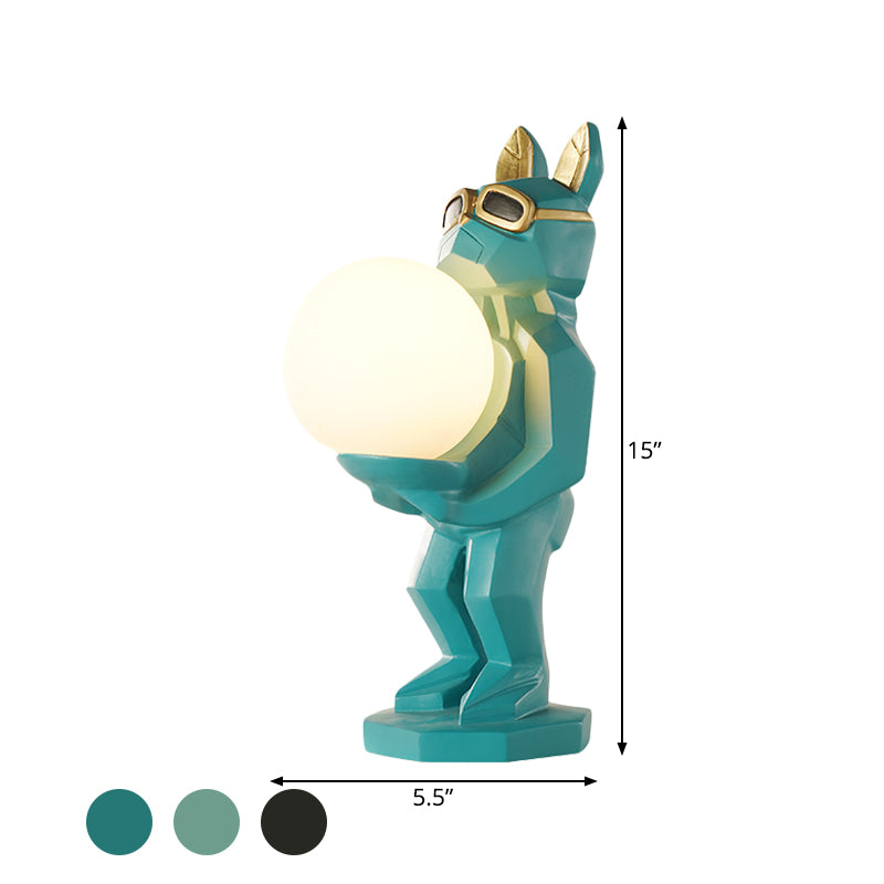 Cartoon Dog/Rabbit/Unicorn Night Light Resin LED Bedroom Table Lamp in Pink/Black/Grey with Globe Opal Glass Shade Clearhalo 'Lamps' 'Table Lamps' Lighting' 760557