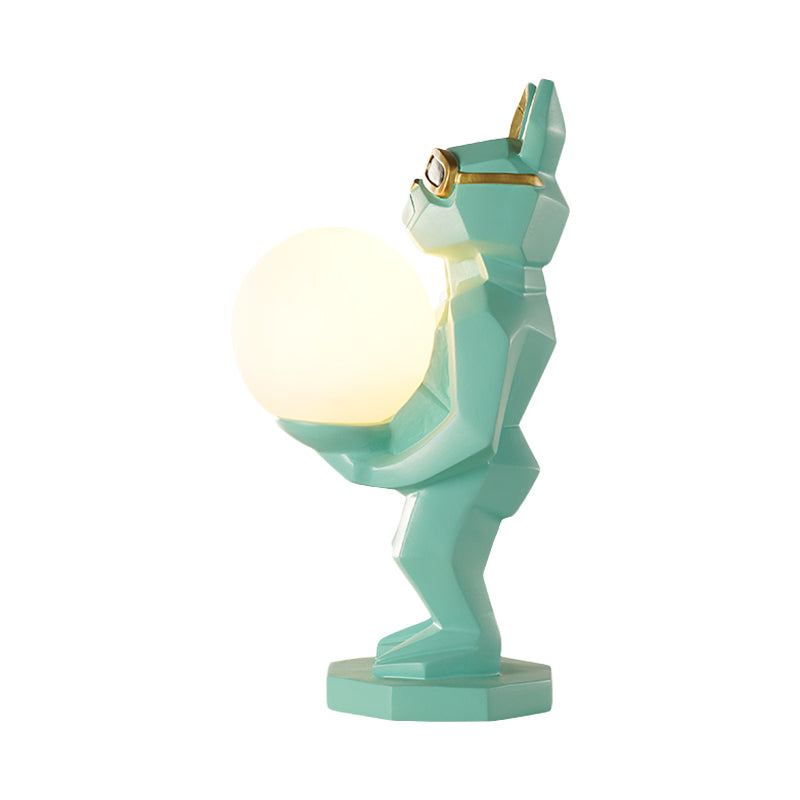 Cartoon Dog/Rabbit/Unicorn Night Light Resin LED Bedroom Table Lamp in Pink/Black/Grey with Globe Opal Glass Shade Clearhalo 'Lamps' 'Table Lamps' Lighting' 760561