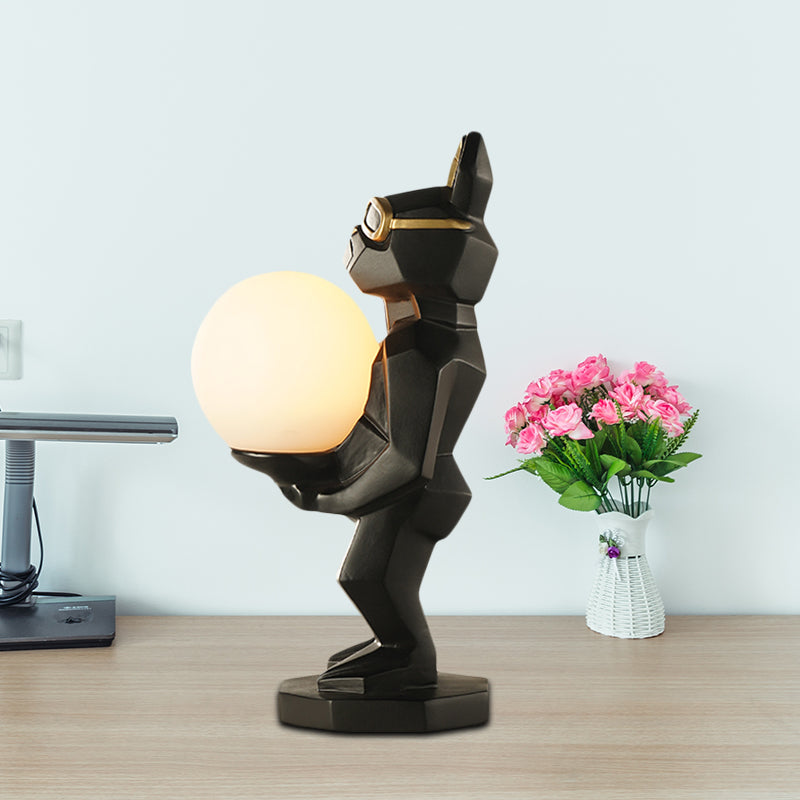 Cartoon Dog/Rabbit/Unicorn Night Light Resin LED Bedroom Table Lamp in Pink/Black/Grey with Globe Opal Glass Shade Clearhalo 'Lamps' 'Table Lamps' Lighting' 760563