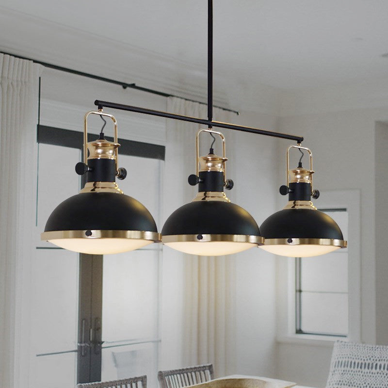 3-Light Island Pendant Light Farmhouse Dining Room Down Lighting with Dome Metal Shade in Black Black Clearhalo 'Ceiling Lights' 'Island Lights' Lighting' 760583
