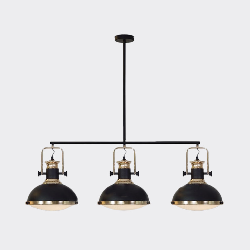 3-Light Island Pendant Light Farmhouse Dining Room Down Lighting with Dome Metal Shade in Black Clearhalo 'Ceiling Lights' 'Island Lights' Lighting' 760585