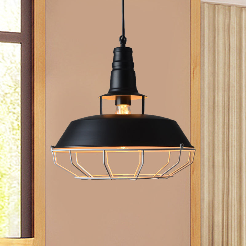 Black Barn Hanging Lighting Farmhouse Metallic 1-Head Restaurant Drop Pendant Lamp with Cage Black Clearhalo 'Art Deco Pendants' 'Black' 'Cast Iron' 'Ceiling Lights' 'Ceramic' 'Crystal' 'Industrial Pendants' 'Industrial' 'Metal' 'Middle Century Pendants' 'Pendant Lights' 'Pendants' 'Rustic Pendants' 'Tiffany' Lighting' 760605