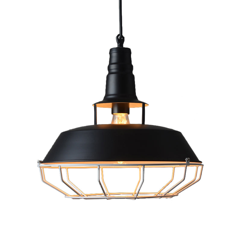 Black Barn Hanging Lighting Farmhouse Metallic 1-Head Restaurant Drop Pendant Lamp with Cage Clearhalo 'Art Deco Pendants' 'Black' 'Cast Iron' 'Ceiling Lights' 'Ceramic' 'Crystal' 'Industrial Pendants' 'Industrial' 'Metal' 'Middle Century Pendants' 'Pendant Lights' 'Pendants' 'Rustic Pendants' 'Tiffany' Lighting' 760606