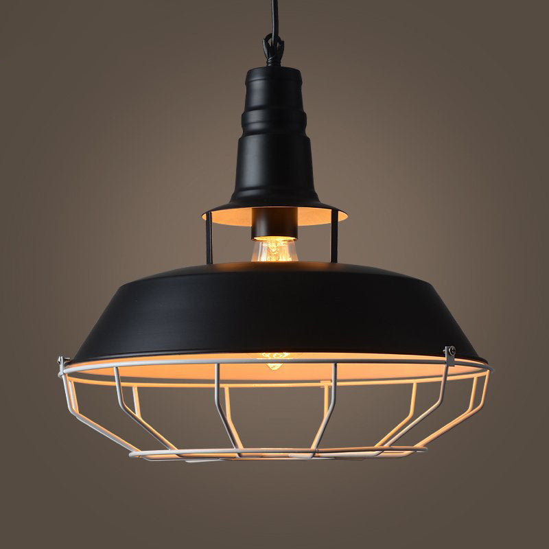 Black Barn Hanging Lighting Farmhouse Metallic 1-Head Restaurant Drop Pendant Lamp with Cage Clearhalo 'Art Deco Pendants' 'Black' 'Cast Iron' 'Ceiling Lights' 'Ceramic' 'Crystal' 'Industrial Pendants' 'Industrial' 'Metal' 'Middle Century Pendants' 'Pendant Lights' 'Pendants' 'Rustic Pendants' 'Tiffany' Lighting' 760607